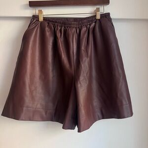 Brown fake Leather Women's Shorts